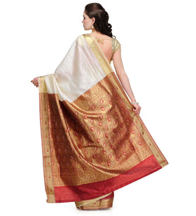 Cream Zari Woven Art Silk Saree