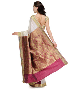 Cream Zari Woven Art Silk Saree