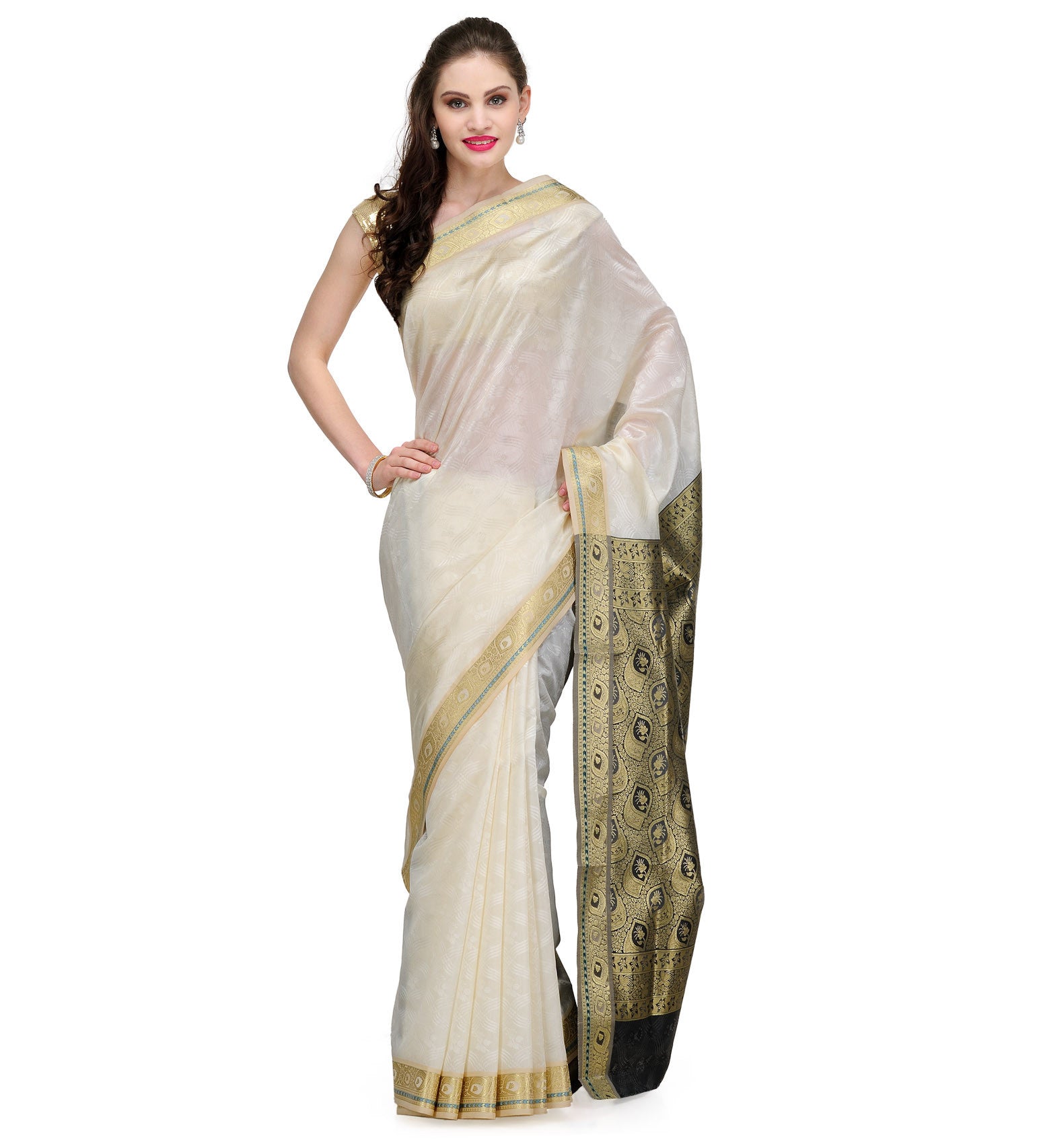 Cream Zari Woven Art Silk Saree