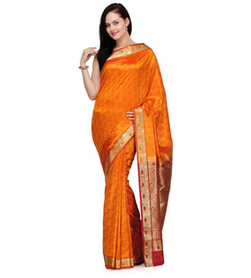 Orange Zari Woven Art Silk Saree