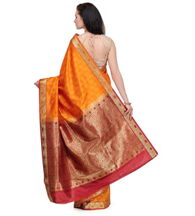 Orange Zari Woven Art Silk Saree