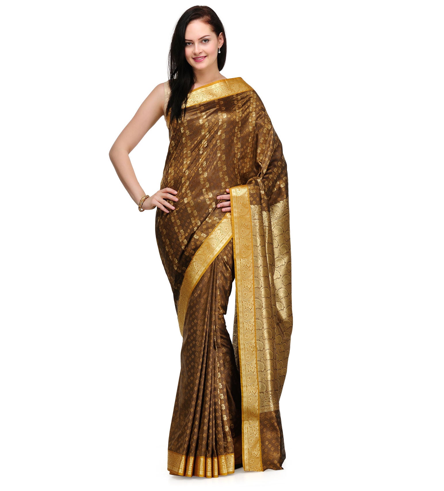 Brown Zari Woven Art Silk Saree