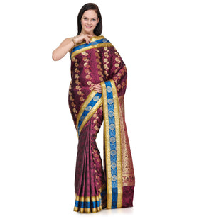 Wine Zari Woven Art Silk Saree