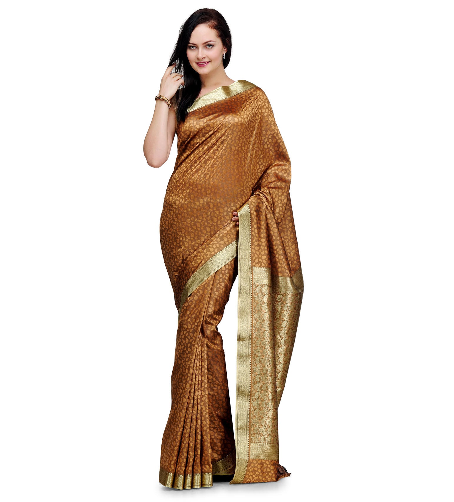 Brown Zari Woven Art Silk Saree