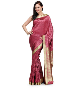 Dark Pink Zari Woven Art Silk Saree