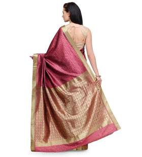 Dark Pink Zari Woven Art Silk Saree