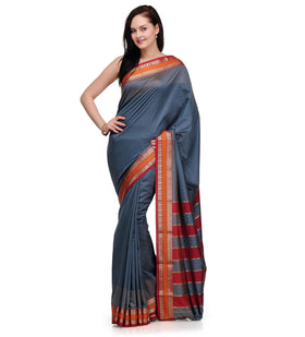 Grey Zari Woven Art Silk Saree