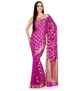 Purple Zari Woven Faux Chiffon Saree