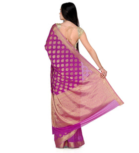 Purple Zari Woven Faux Chiffon Saree