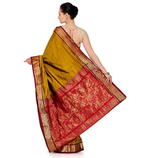 Mustard Silk Kanjeevaram Saree