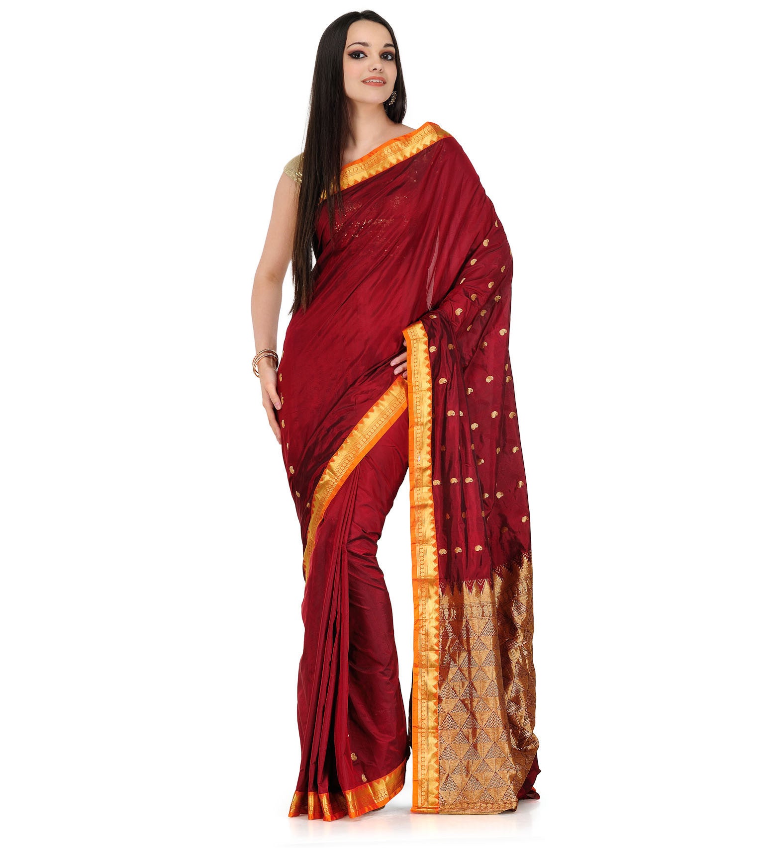 Maroon Zari Woven Silk Saree