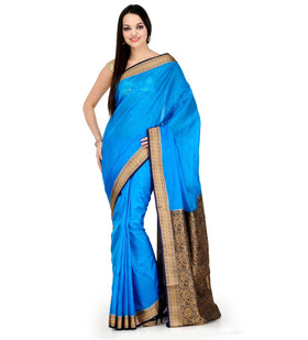 Turquoise Zari Woven Silk Saree