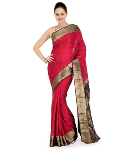 Maroon Zari Woven Silk Saree