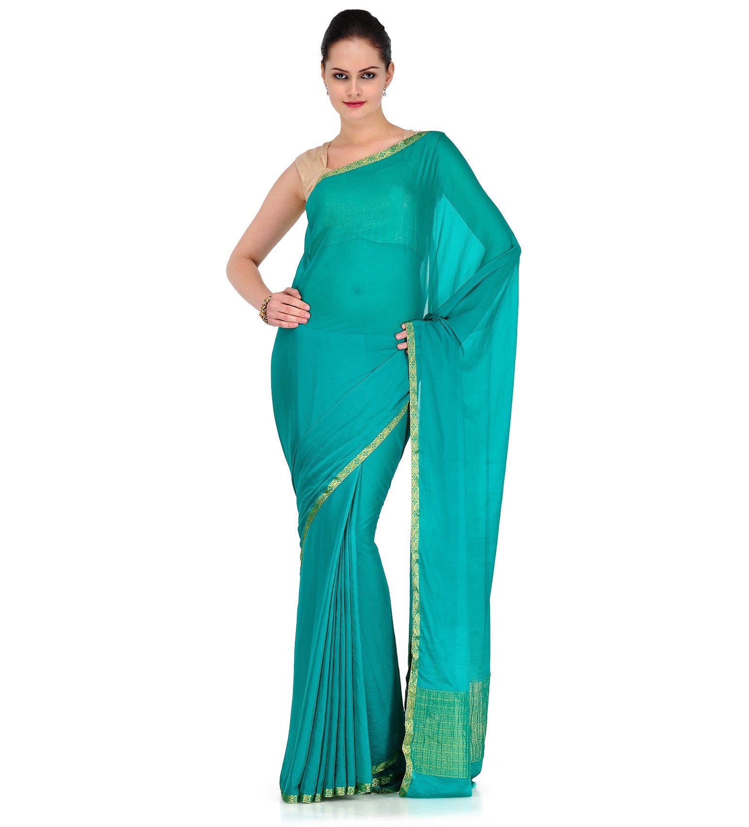 Sea Blue Faux Chiffon Saree