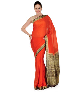 Rust Zari Woven Art Silk Saree