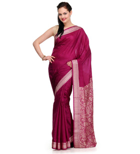 Wine Resham Woven Silk Saree