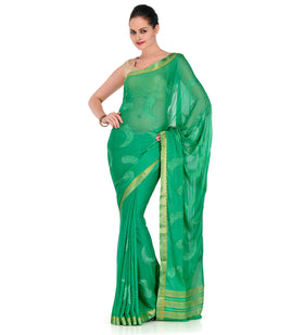 Green Faux Chiffon Saree