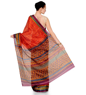 Rust Art Silk Printed Saree