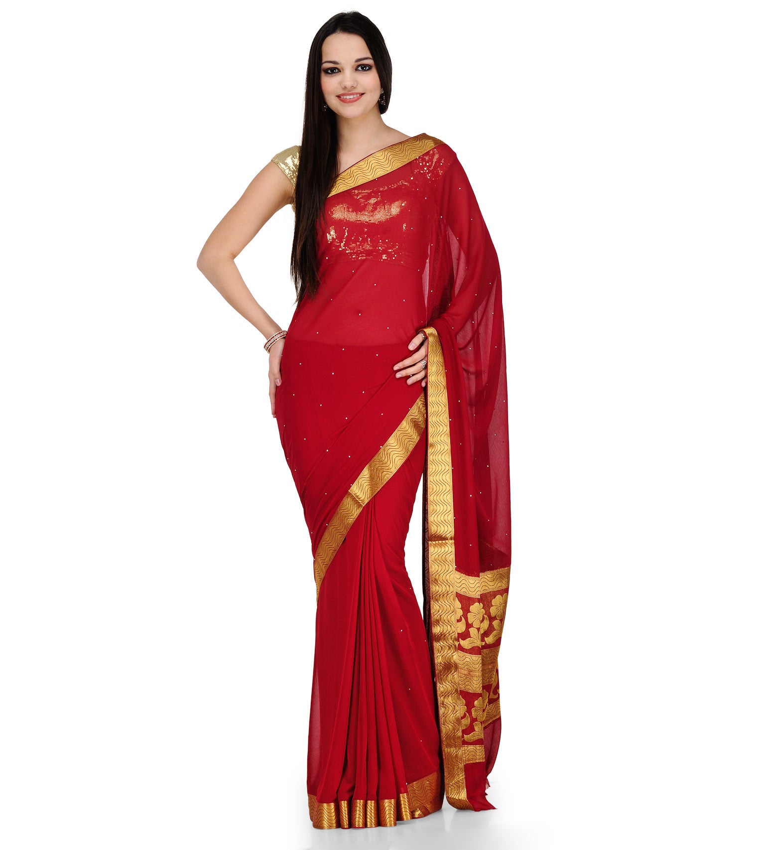 Maroon Faux Chiffon Saree