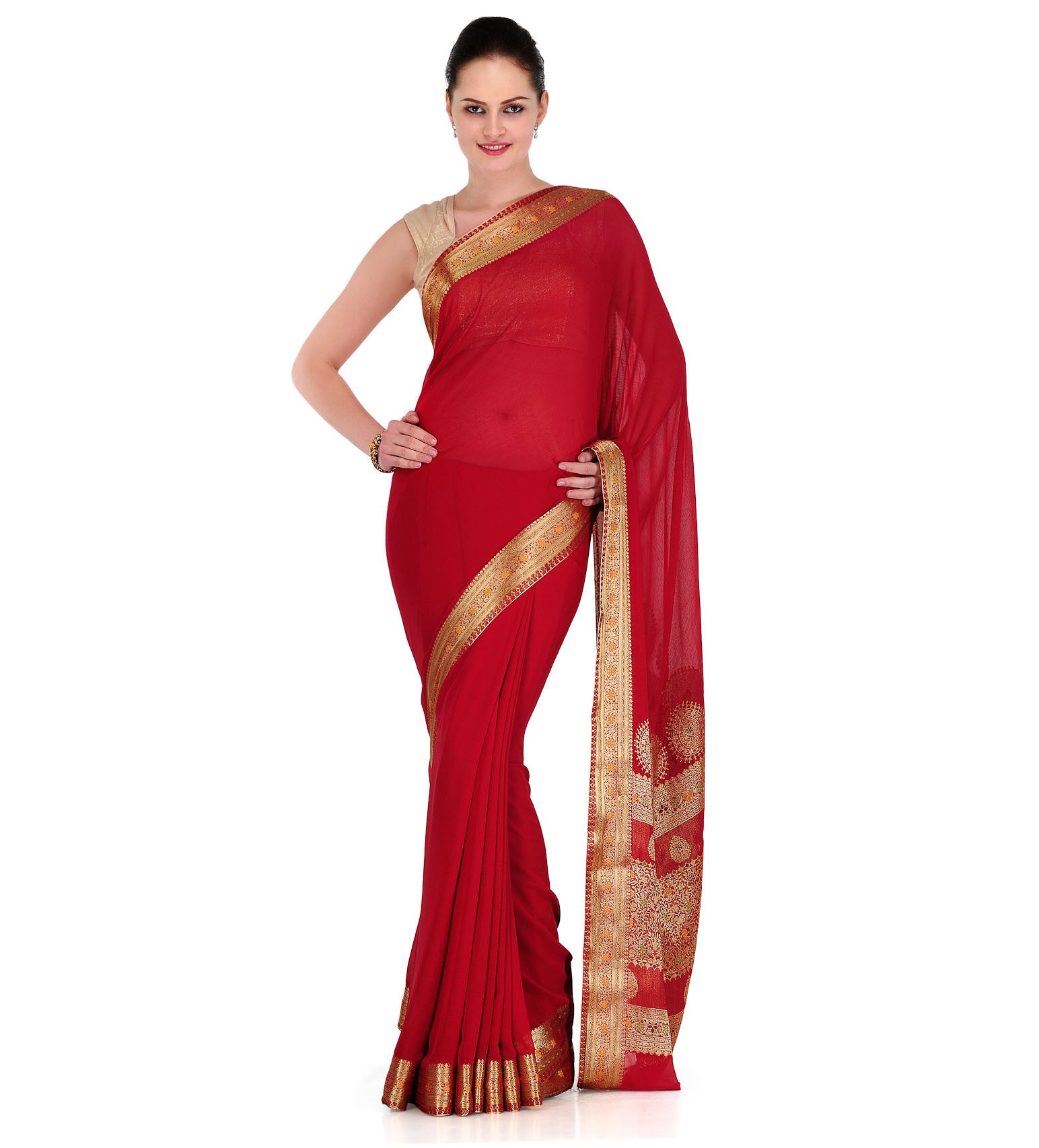 Maroon Faux Chiffon Saree