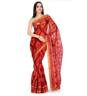 Maroon Cotton Silk Patola Saree