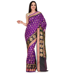 Violet Zari Woven Art Silk Saree