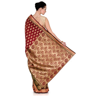 Maroon Zari Woven Silk Saree