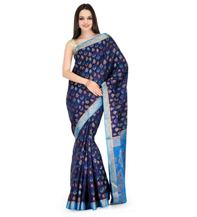 Navy Blue Zari Woven Art Silk Saree