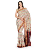 Beige Zari Woven Art Silk Saree