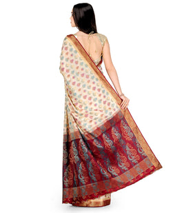 Beige Zari Woven Art Silk Saree