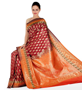 Maroon Zari Woven Art Silk Saree