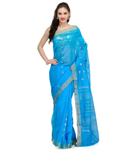 Turquoise Zari Woven Cotton Silk Saree