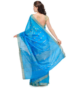 Turquoise Zari Woven Cotton Silk Saree