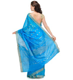 Turquoise Zari Woven Cotton Silk Saree