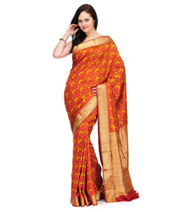 Rust Zari Woven Silk Saree