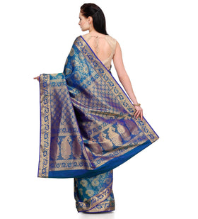 Turquoise Zari Woven Silk Saree