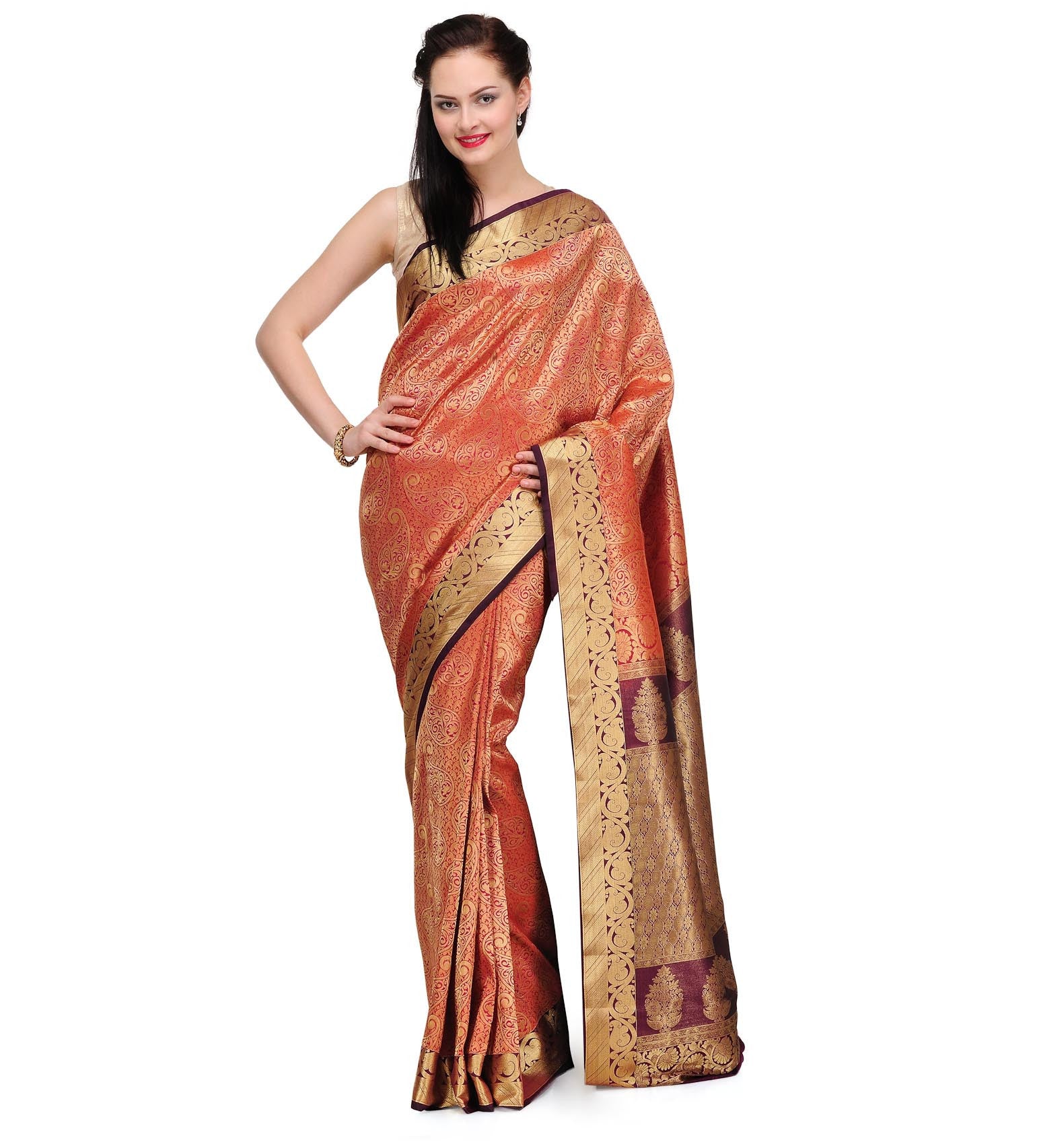 Rust Zari Woven Silk Saree