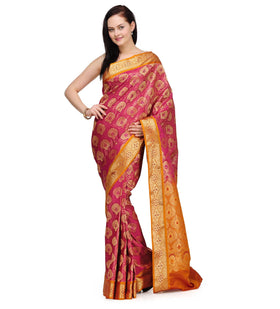 Pink Zari Woven Silk Saree