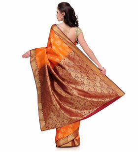 Orange Zari Woven Silk Saree