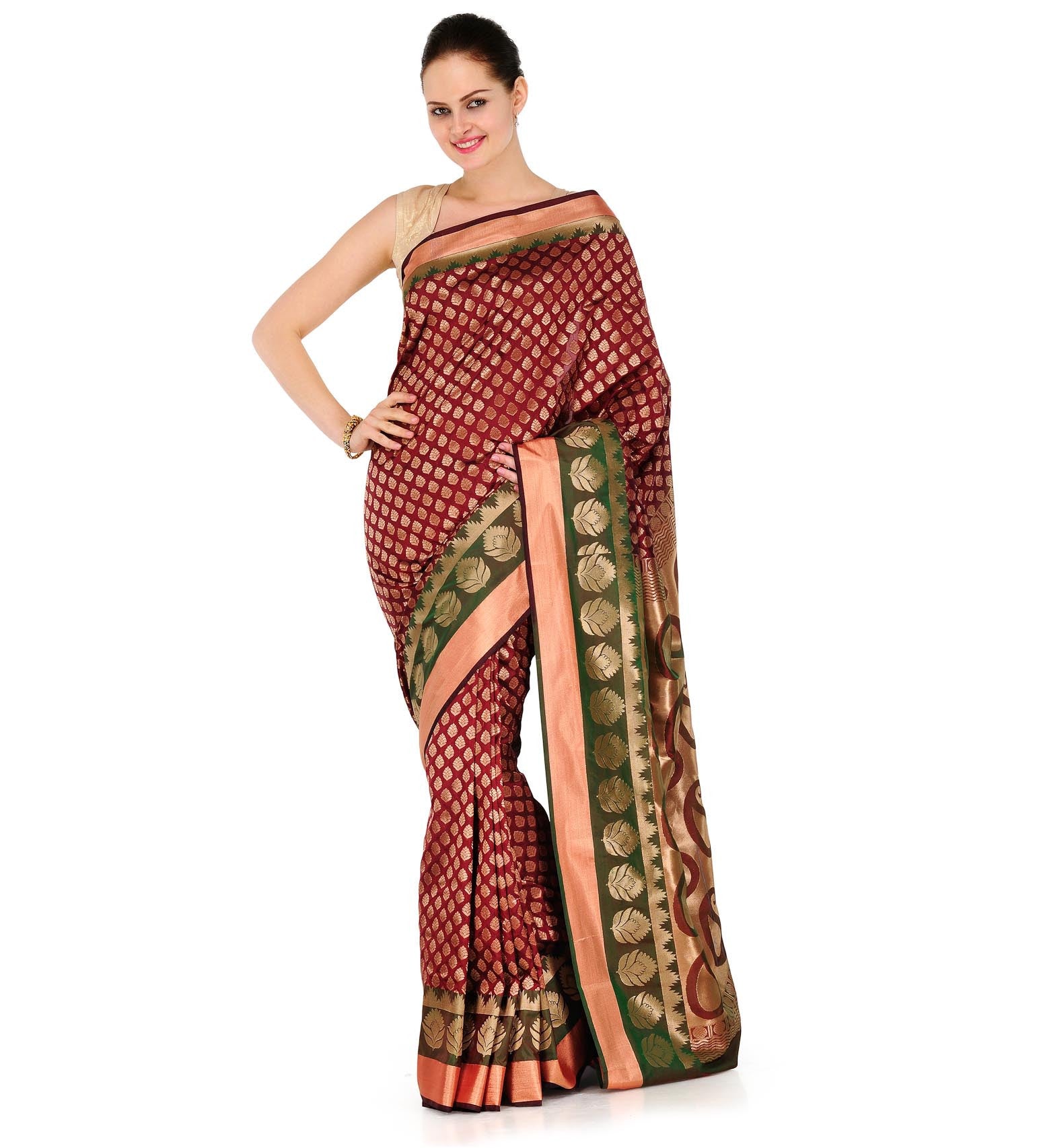 Maroon Zari Woven Silk Saree