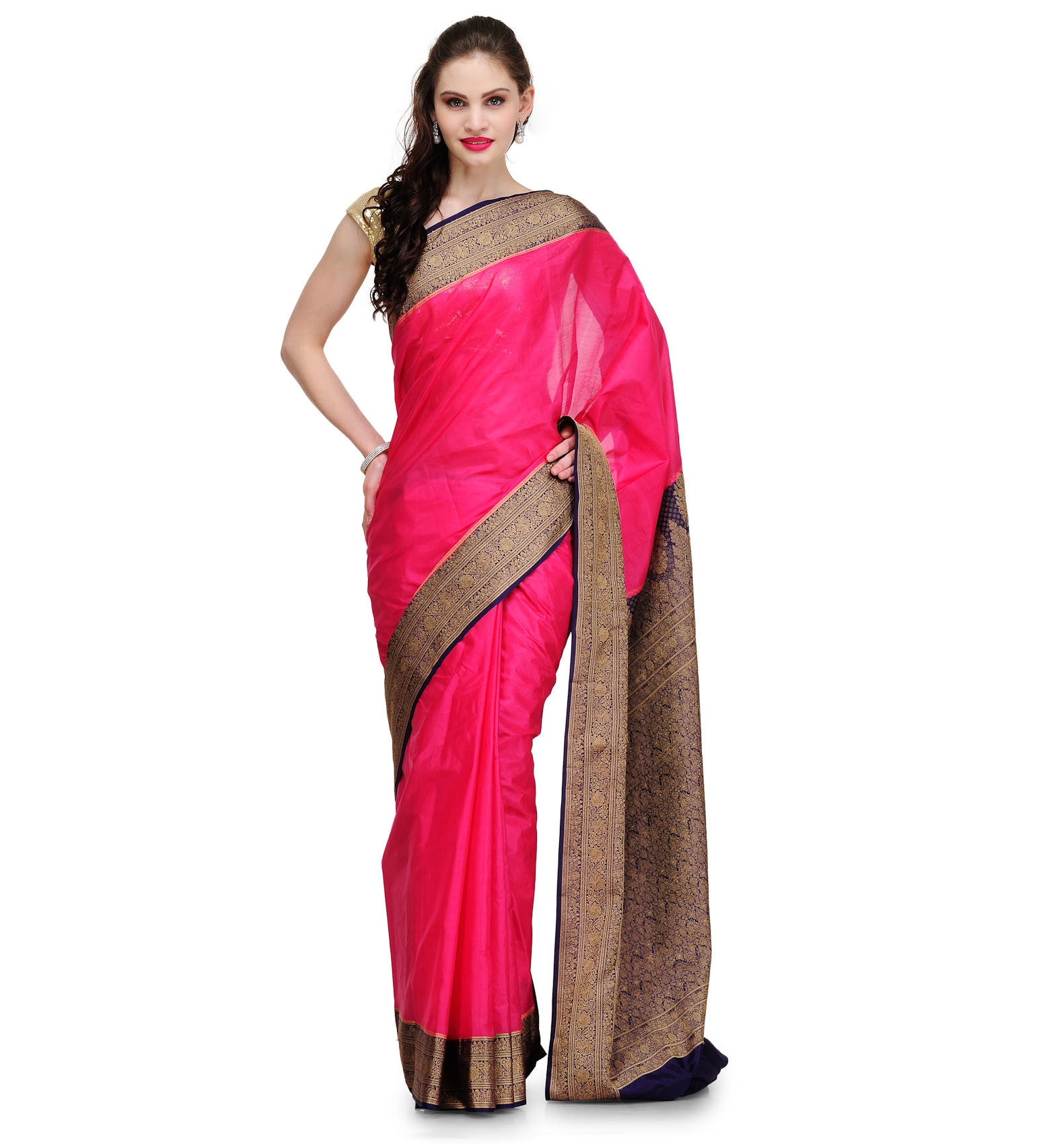 Magenta Zari Woven Silk Saree