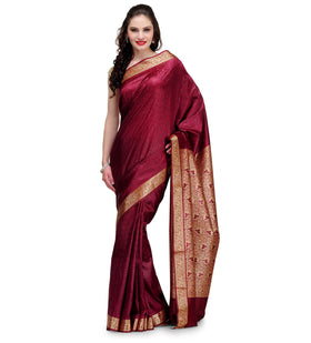 Wine Zari Woven Art Silk Saree