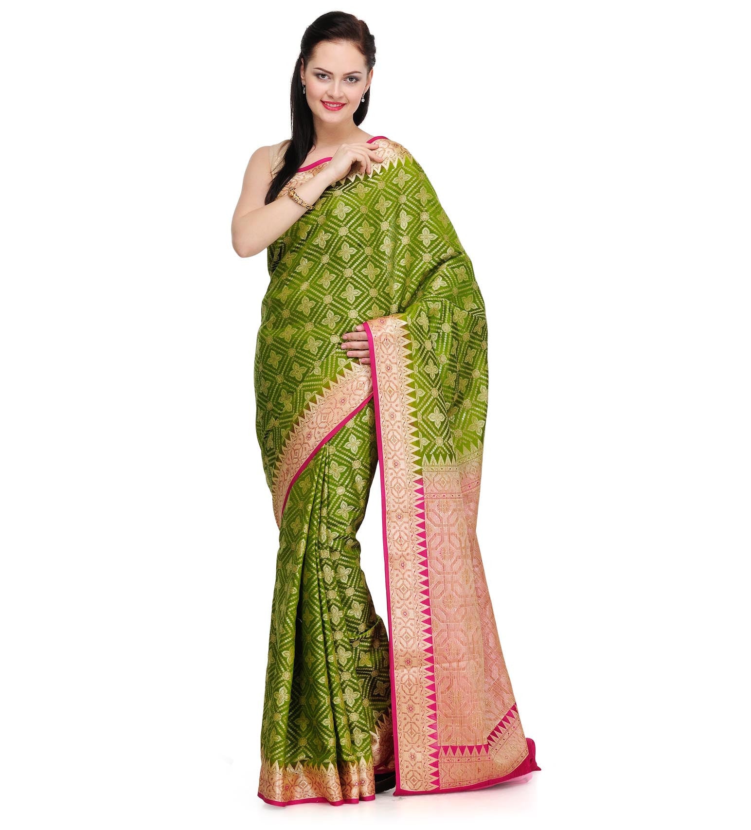 Green Silk Saree with Jamdani Work