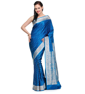 Turquoise Silk Saree with Jamawar Border