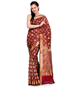 Maroon Silk Saree with Jamdani Work