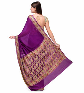 Purple Resham Woven Pure Crepe Saree