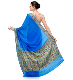 Turquoise Resham Woven Pure Crepe Saree