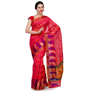 Pink Zari Woven Chanderi Saree