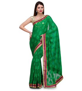 Green Jacquard Faux Chiffon Saree