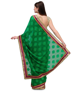 Green Jacquard Faux Chiffon Saree